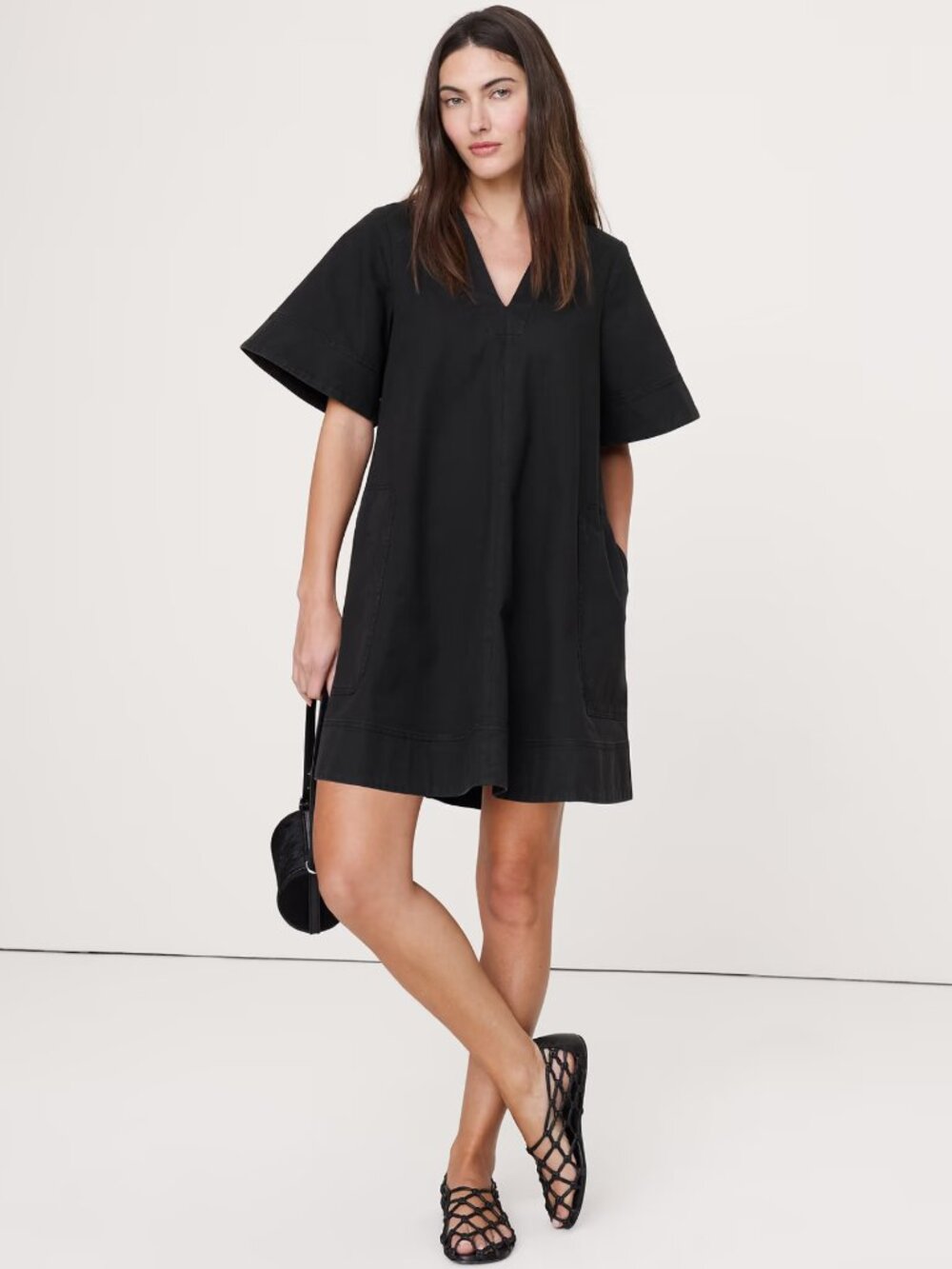 Banana Republic Cotton Canvas Mini Dress in Black Size M